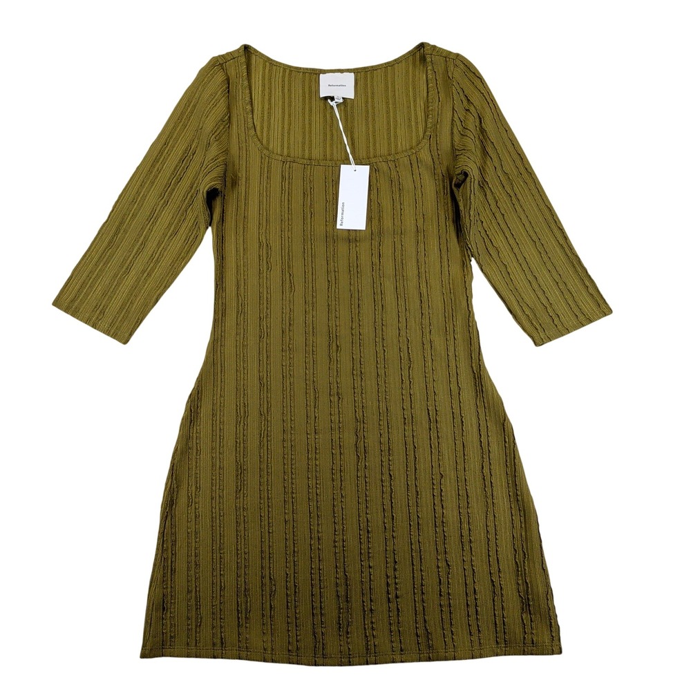 Reformation Liz Knit Dress Olive Green Square Neck Mini Small NEW 1315815OLV00S‎